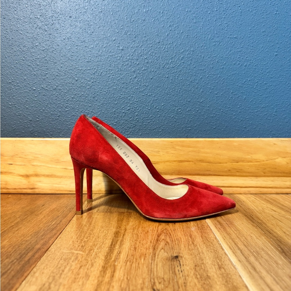 Alexandra Voltan Red Suede 3.5” High Heels Made in Italy Size 38.5 - Picture 3 of 8